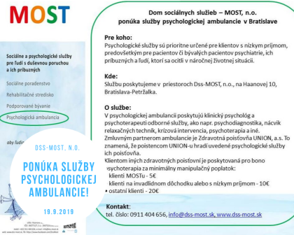 Dss-MOST, n.o. ponka sluby psychologickej ambulancie v Bratislave