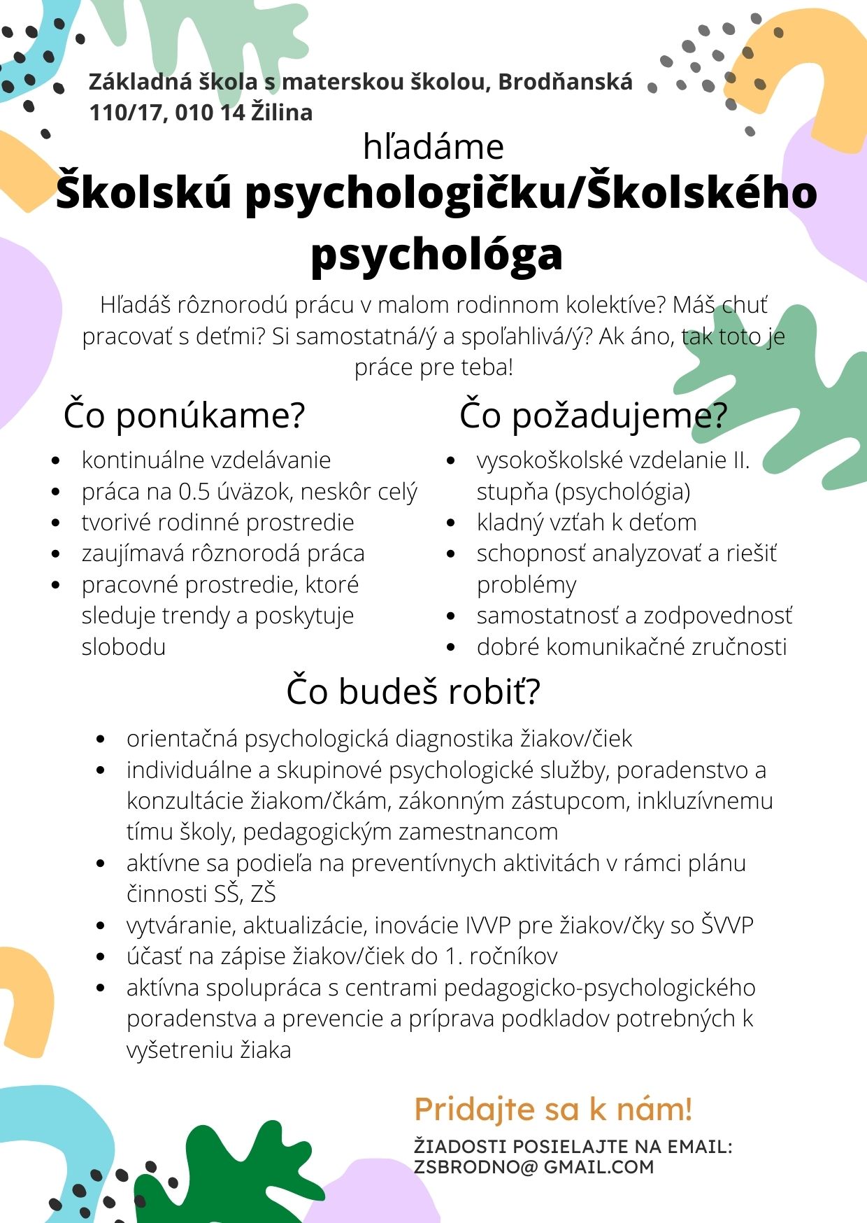 Von miesto: kolsk psychologika/kolsk psycholg - ilina