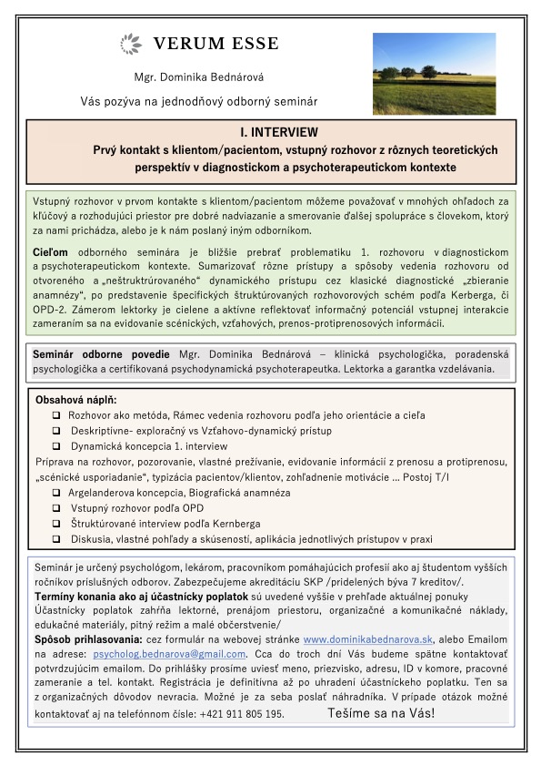 I. INTERVIEW. Prv kontakt s klientom/pacientom, vstupn rozhovor z rznych teoretickch perspektv.