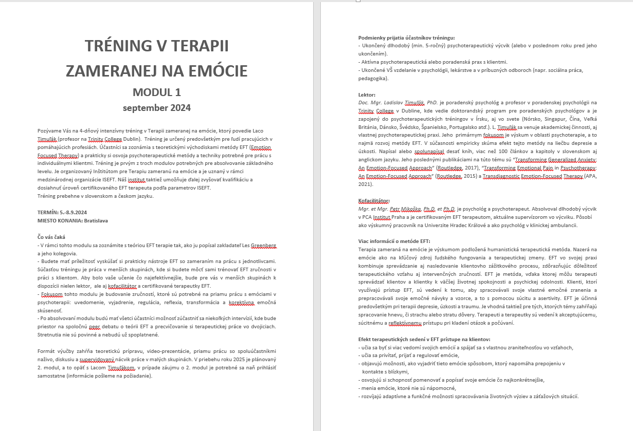 Trning v terapii zameranej na emcie EFT s Lacom Timulkom