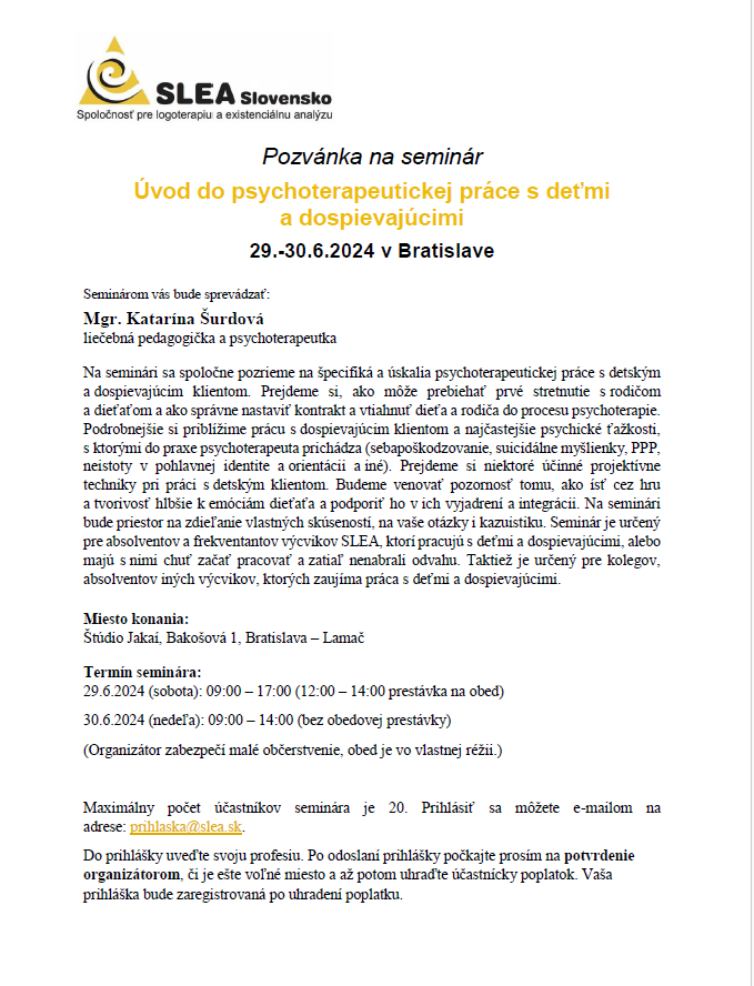 seminr "vod do psychoterapeutickej prce s demi a dospievajcimi