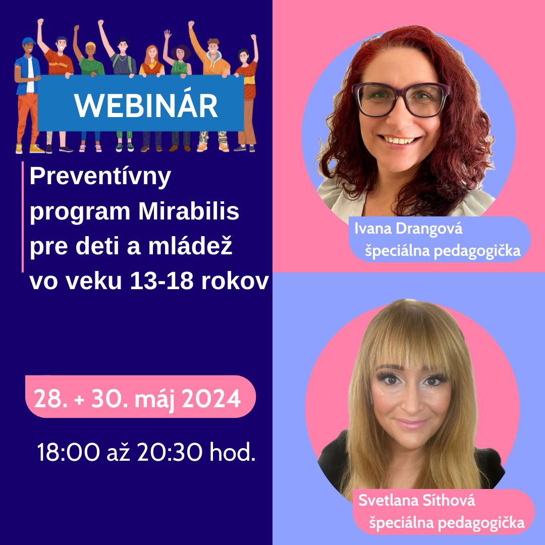 WEBINR : Preventvny program Mirabilis pre deti a mlde vo veku 13-18 rokov