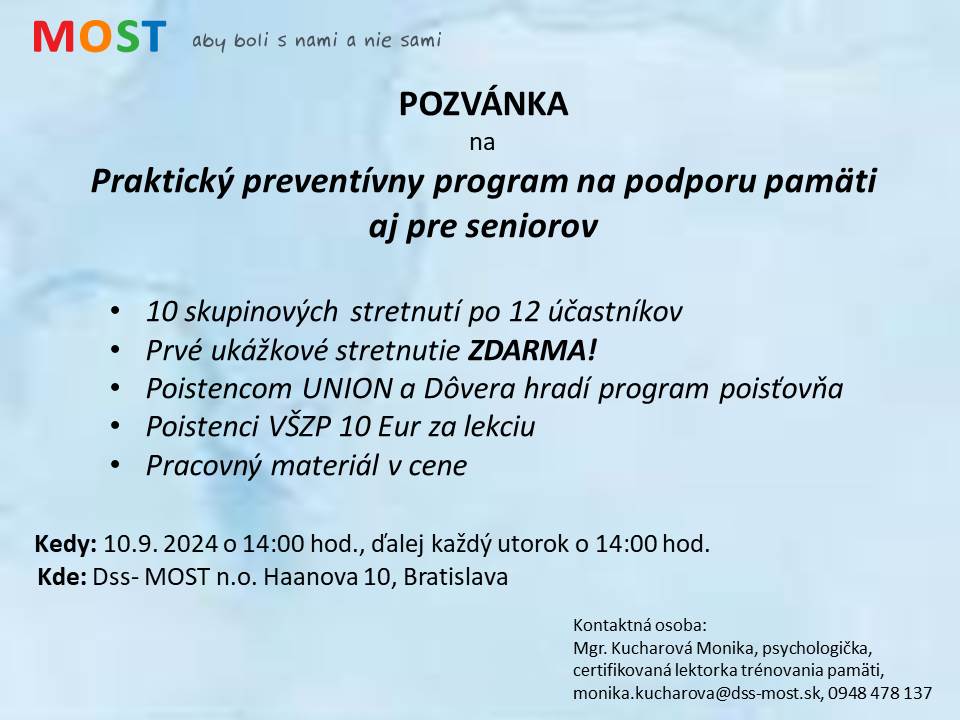 POZVNKA AJ PRE SENIOROV NA PREVENTVNY PROGRAM